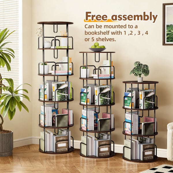 English Elm Rotating 5 Tier Spinning Bookcase Tower Slim 360 Degree Turntable Metal Frame Organizer Walnut Brown W3166P367347