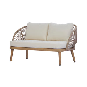 English Elm 4-piece Acacia Outdoor Lounge Set with Rope Woven Arms Slatted Table and Cushions N767P368978L