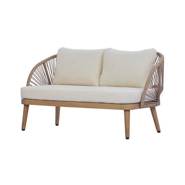 English Elm 4-piece Acacia Outdoor Lounge Set with Rope Woven Arms Slatted Table and Cushions N767P368978L