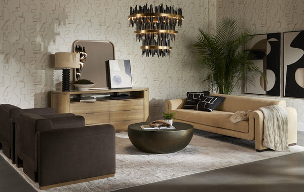 Sunpan Oletto Table Lamp - Modern Design with Wooden Base, Elegant Beige Finish for Any Home Décor Black