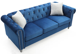English Elm Raisa Navy Blue Velvet Sofa with Jeweled Tufting, Nailhead Trim, Pocketed Coil Cushions & Pillows B078S00099
