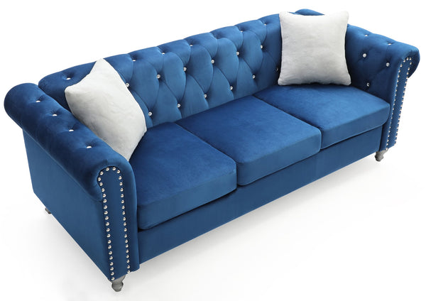 English Elm Raisa Navy Blue Velvet Sofa with Jeweled Tufting, Nailhead Trim, Pocketed Coil Cushions & Pillows B078S00099