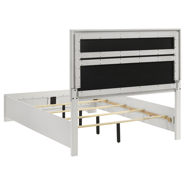 English Elm Annie Glam Queen Bed Glittering Stripe Upholstered Headboard Padded White Panel Frame B062S01599