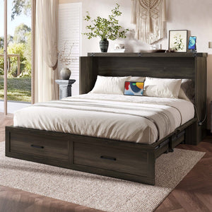 English Elm Murphy Full-Size Cabinet Bed with Built-In Charging Station, Storage Drawer & 700lb Capacity Comfort Gray 57.25 L x 27 W x 6 H N733S293997G