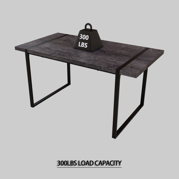 English Elm 59 Inch Industrial Farmhouse Dining Set with Mdf Table and Six Upholstered Chairs Black W2189S00926