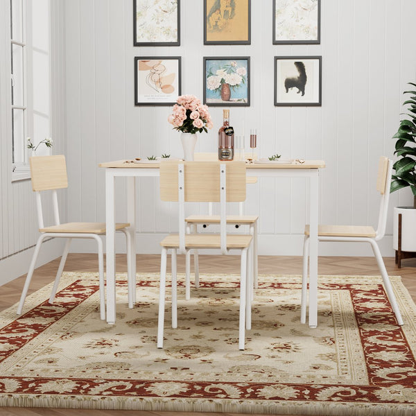 English Elm 5-Piece Modern Dining Set for Small Spaces — 43.3" MDF Top Table with Metal Frame and 4 Chairs, Easy Clean Oak W578133460