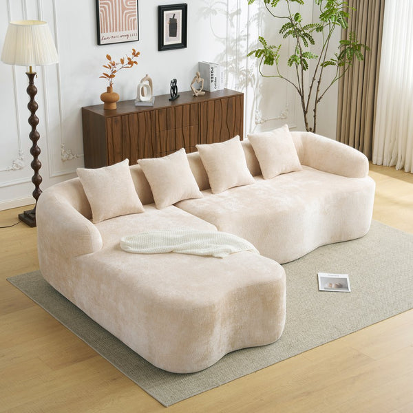 English Elm Full L-Shape Sectional Sofa with Curved Chaise, Modular Chenille Couch, High-Density Comfort for Apartment Living Beige W3612S00004