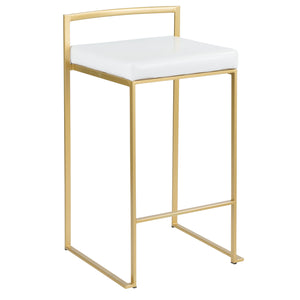 English Elm Fuji 26" Glamorous Gold Metal Counter Stool Set Of 3 With White Faux Leather For Modern Spaces B202P221995