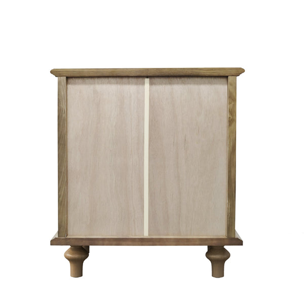 English Elm Farmhouse Nightstand Pine Wood Four Drawer Storage with Pull Out Tray Gourd Legs Light Brown W1716P399636