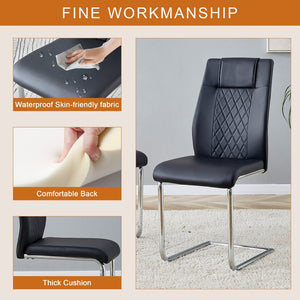 English Elm Table Modern Luxurious Glass Dining Set With 4 Stylish Black Pu Chairs And Silver Metal Legs W1151S04127-GIGA