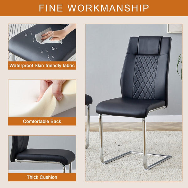 English Elm Table Modern Luxurious Glass Dining Set With 4 Stylish Black Pu Chairs And Silver Metal Legs W1151S04127-GIGA