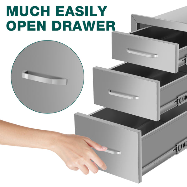 English Elm 14"x20"x23" Stainless Steel Outdoor Kitchen Three Drawer Cabinet for Courtyard Cooking Spaces W3167P303254
