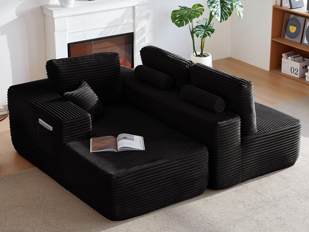 English Elm New Plush Corduroy L-shape Sectional Sofa Deep Cloud Seating for Modern Living Spaces W3975S00043