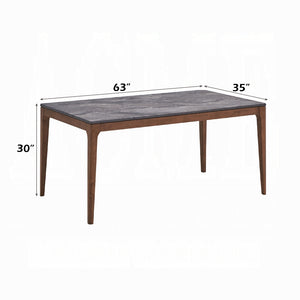 English Elm Mid-Century Bevis 63"W Walnut Base Engineered Stone Dining Table — Sleek Minimalist 63x35x30" B2741P345235