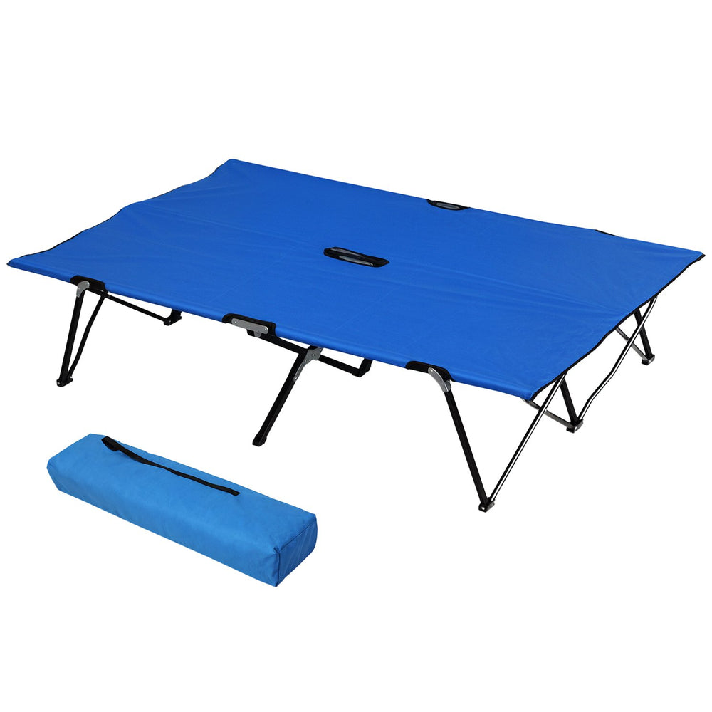 English Elm Folding Camping Cot Wide Steel Frame Elevated Oxford Surface for Two Adults Outdoors T3971P384648