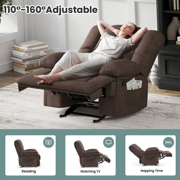 English Elm Oversized Rocking Rocker Recliner Chair with Ergonomic Support, Tool-Free 5-Minute Assembly Comfort Chocolate T3623P380999