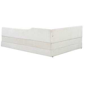 English Elm Full Size L-shaped Corduroy Upholstered Daybed Sofa for Living Room or Studio Beige N737P380207A