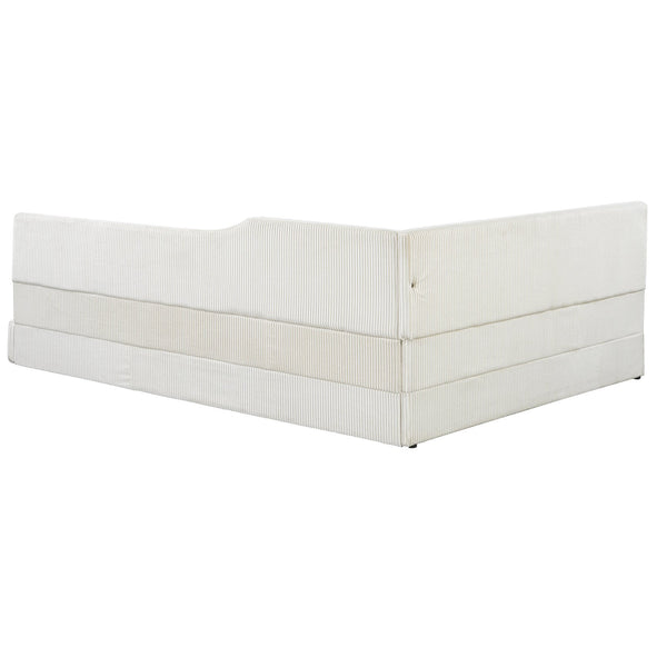 English Elm Full Size L-shaped Corduroy Upholstered Daybed Sofa for Living Room or Studio Beige N737P380207A