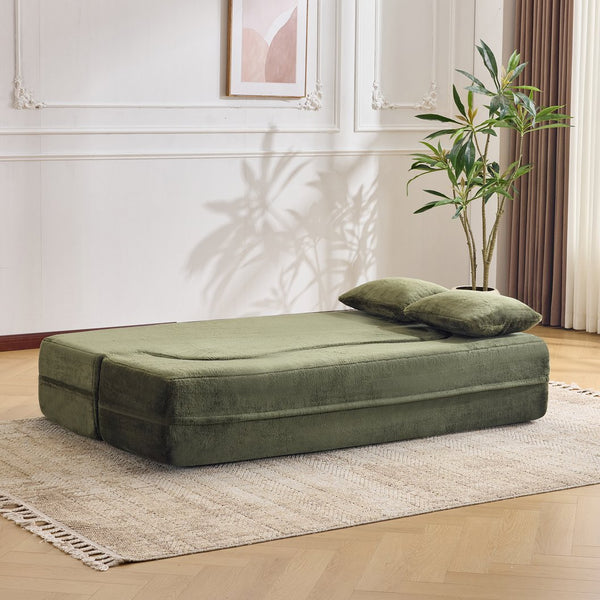 English Elm 71-inch plush folding sofa bed with high-density foam, faux fur futon convertible for guests and yoga Green W1829P362308