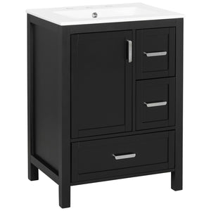 English Elm Modern 24 Inch Bathroom Vanity Solid Wood Cabinet with Ceramic Sink and Soft Close Storage Black N729P292859B