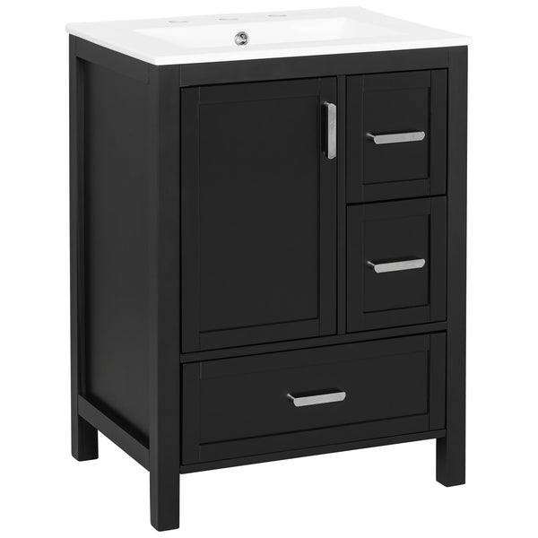 English Elm Modern 24 Inch Bathroom Vanity Solid Wood Cabinet with Ceramic Sink and Soft Close Storage Black N729P292859B