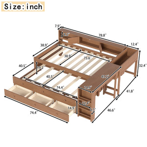 English Elm Twin Daybed Pine Frame with Trundle Desk Hutch Shelves and Storage for Kids Rooms Brown W1580S00459