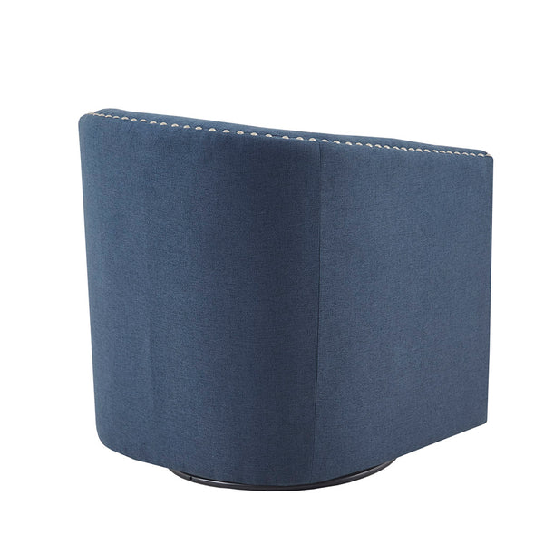 JLA Home Madison Park - Upholstered Swivel Barrel Chair with Nailheads and 360° Smooth Rotation, Plush Foam Comfort Blue MP103-1103