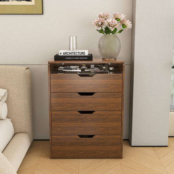 English Elm 3-in-1 Walnut Vanity Desk with Led Lighted Flip Mirror Stool Compact Bedroom Station W2699P404629