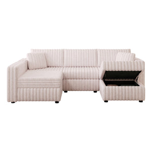 English Elm 106.3" Soft U-Shaped Sofa For 4 - Stylish Light Pink Modular Design With Hidden Storage & Washable Cushions W1767S00021