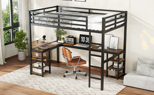 English Elm Metal Twin Xl Loft Bed with L Shaped Desk Wardrobe and Storage for Teens W1580S00065