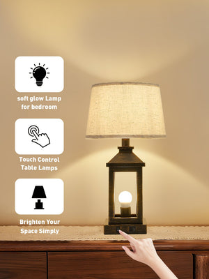 English Elm 20.5in Vintage Table Lamp Set of 2 Rustic Farmhouse Nightstand Lamps with Linen Shade & USB Ports Black+Gold W2312P389975