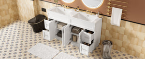 English Elm [video] 60 Inch Dual Sink Bathroom Vanity Mdf Cabinet Soft Close Doors Resin N729P000018K