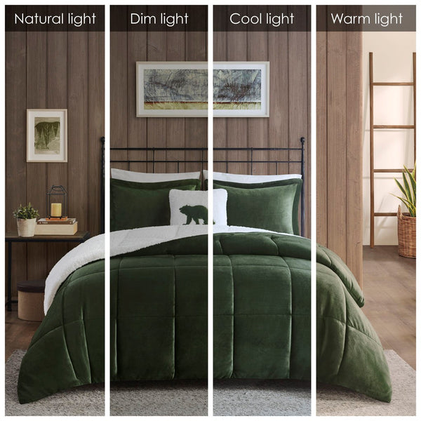 English Elm Full/Queen Alton Plush to Sherpa Comforter Set – Reversible Cozy Cabin Style, Hypoallergenic, OEKO-TEX Certified B035100530