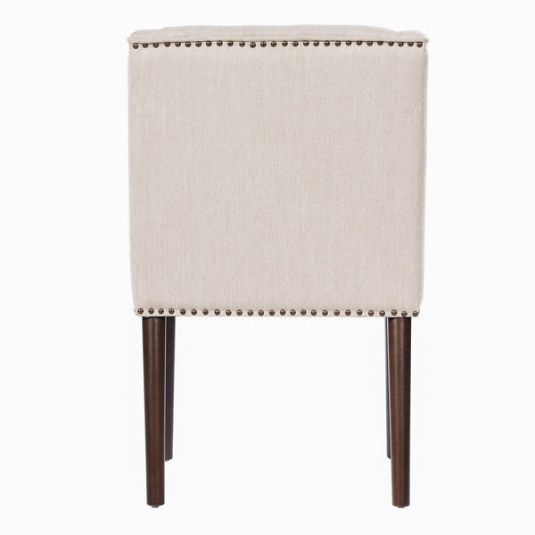 English Elm Light Luxury Rivet Trim Linen Upholstered Dining Chairs Rubberwood Tufted Set Beige,Walnut N768P403745W