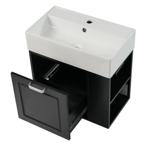 English Elm Christopher Knight Home® - 21.8" Wall-Mounted Bathroom Vanity with Ceramic Sink, Soft-Close Drawer, Adjustable Shelves & Tissue Holder Black N759P292550B