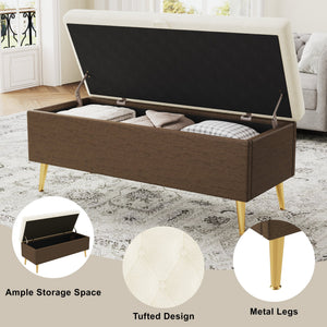 English Elm Modern Boucle Tufted Storage Ottoman Bench with Gold Legs for Bedroom or Entryway Beige N719P305620A