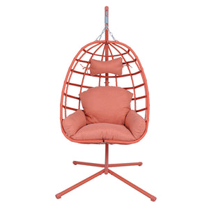English Elm Egg Hanging Chair with Stand Pe Rattan Swing Seat Washable Cushion Patio Bedroom T5880P497442