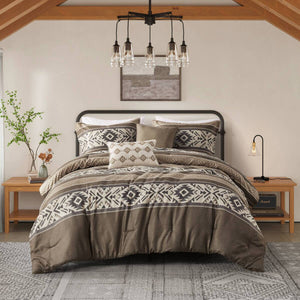 English Elm 5 Stripe Herringbone Comforter Set with Throw Pillows Full/Queen — Southwestern Striped Microfiber Cozy Brown 23.82 L x 19.29 W x 12.2 H B035P266668