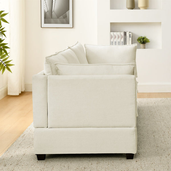 English Elm Comfy Cloud Sectional Chenille Deep Seat Sofa with Ottomans for Living Room Lounging Beige W1117S00283
