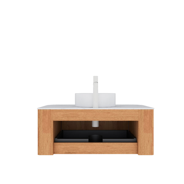 English Elm Dina 36" Wall-Mounted Bathroom Vanity With Round Sink, Moisture-Resistant Countertop & Stylish Storage W2615S00047