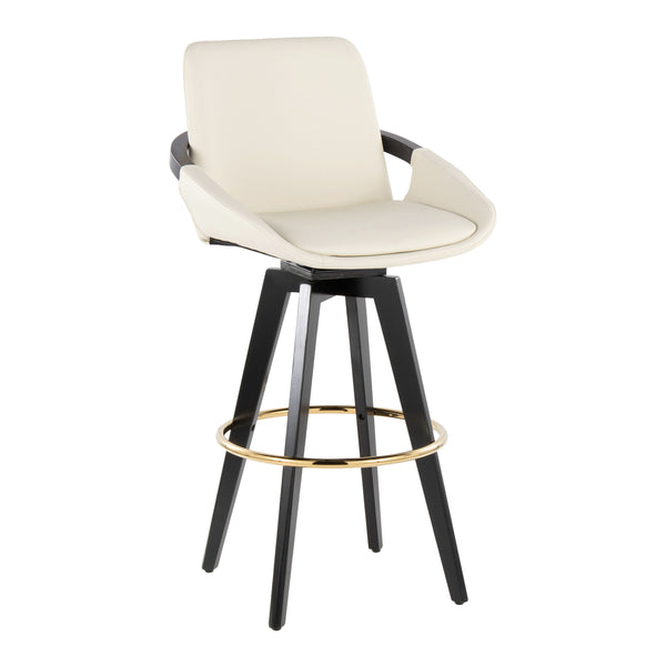 English Elm Fixed-height Swivel Barstools Upholstered Grey Fabric Black Wood Legs Kitchen Set of 2 Cream B202S01895