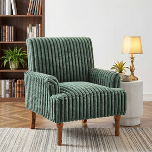 English Elm Modern Wide Wale Corduroy Accent Chair Solid Wood Legs Upholstered Living Room Seat Army Green W5568P445693