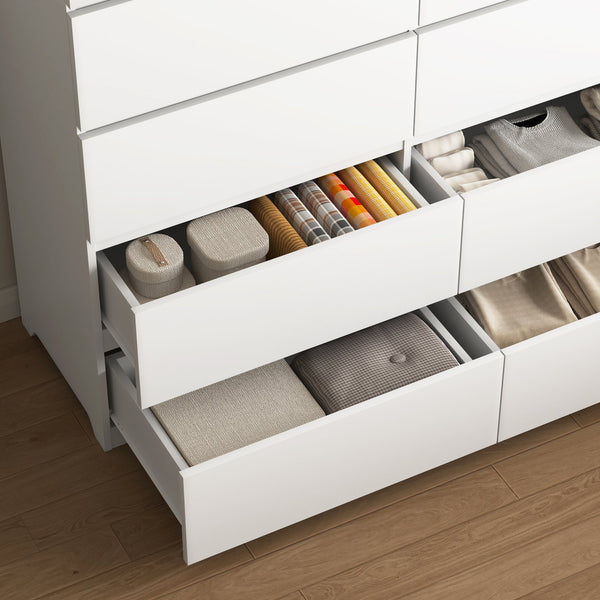 English Elm 8 Drawer Tall Chest Slim Particleboard Build Smooth Gliding Storage for Bedroom Closet White W409S00030