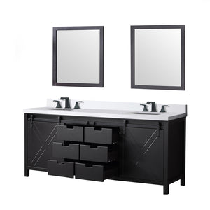 English Elm Brown Double Bath Vanity Set With Quartz Countertop, Matte Black Faucets, And Stylish Mirrors Included B2731S01076