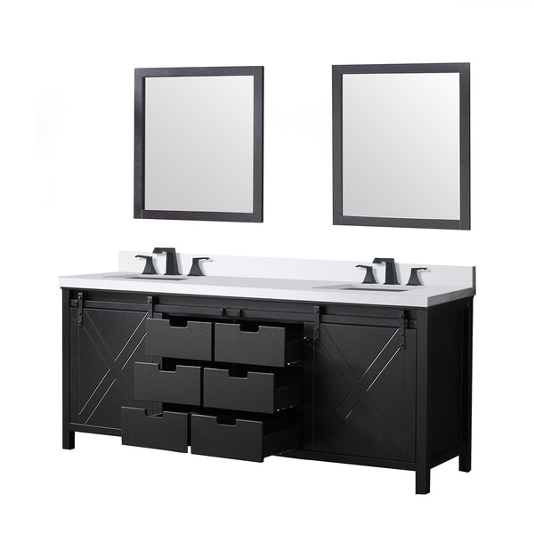 English Elm Brown Double Bath Vanity Set With Quartz Countertop, Matte Black Faucets, And Stylish Mirrors Included B2731S01076