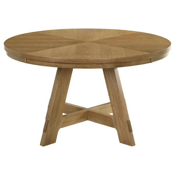 English Elm Kent Round Oak Veneer Farmhouse Dining Set with Ladderback Chairs Seats Four B062S01726