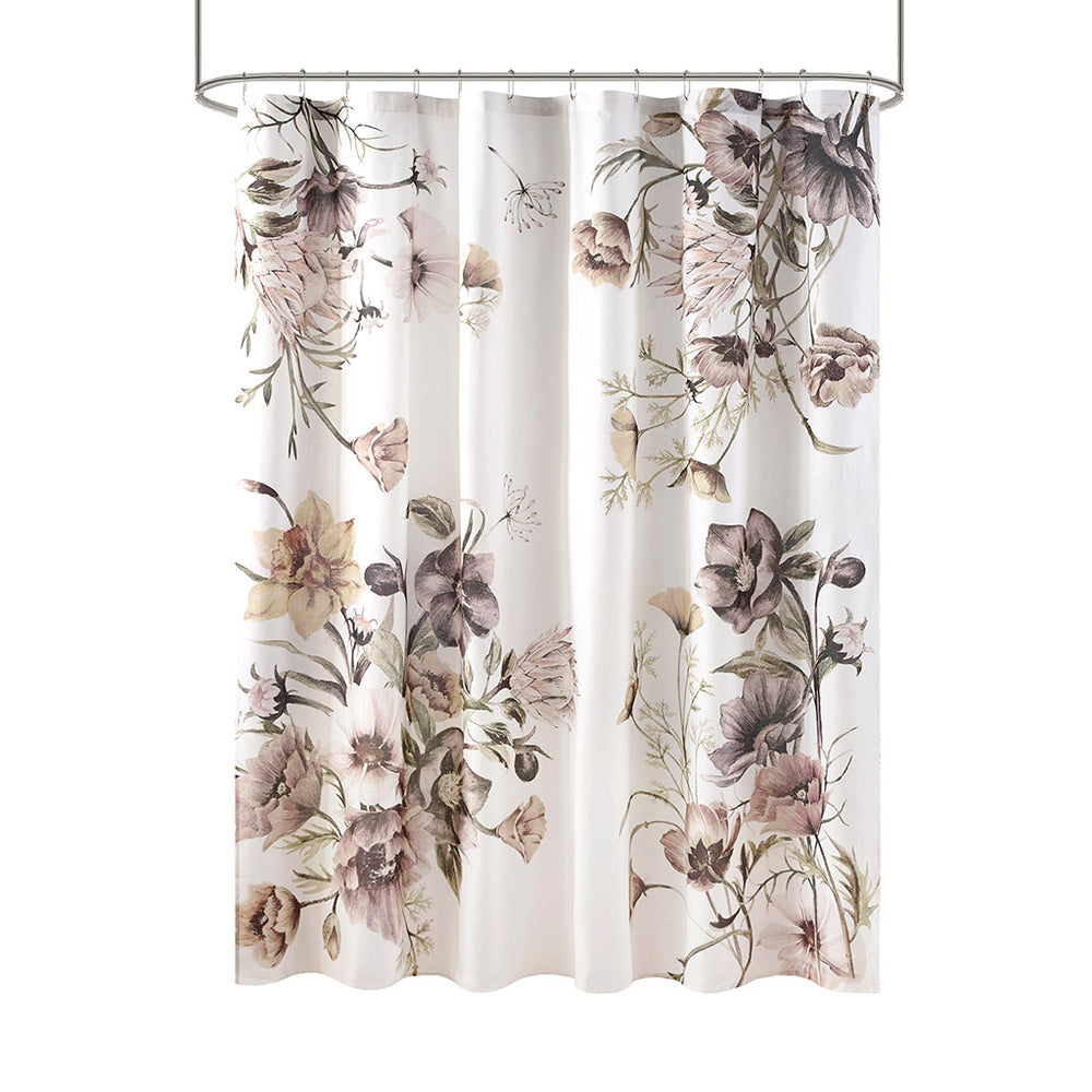 JLA Home Madison Park - Printed Cotton Shower Curtain with Vintage Floral Percale, OEKO-TEX Certified, Soft Romantic Draped 72x72 Blush MP70-6717