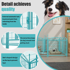 English Elm Dog Playpen 8 Panel Heavy Duty Iron Pet Enclosure Foldable Indoor Outdoor Exercise Pen Blue W368P233999