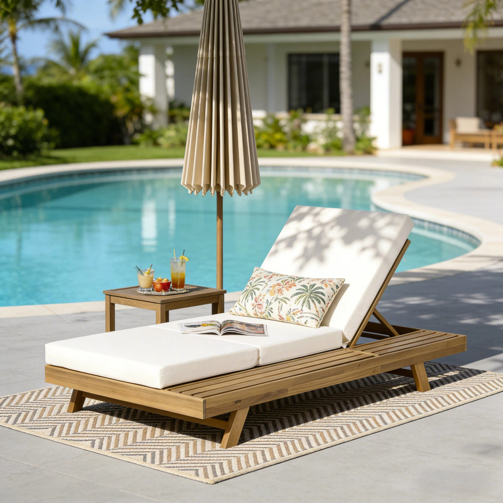 English Elm Lounge Chaise Outdoor Acacia Wood Slatted Frame with Water Resistant Cushion Resort Style N770P442L317C