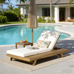 English Elm Lounge Chaise Outdoor Acacia Wood Slatted Frame with Water Resistant Cushion Resort Style N770P442L317C